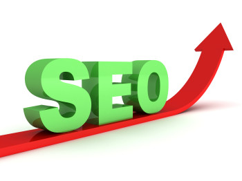 Green seo text on red grow up arrow